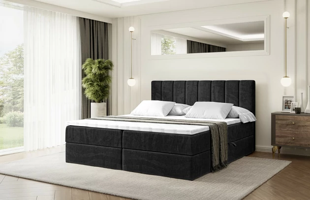 Stoffbeschreibung: Polsterstoff Casablanca: „Pet-friendly“, leicht zu reinigen (CleanBOO+), wasserabweisend mit Lotuseffekt, scheuerfest (45.000 Martindale- Zyklen), Gewicht 310g/m2 ±5 %, Bezug: Samt, Farbe: Schwarz - Casablanca 2316, Zimmer: Schlafzimmer, Länge: 207 cm, Breite: 120 cm, Höhe: 105 cm, Größe: 120x200 cm, Länge der Schlaffläche: 200 cm, Breite der Schlaffläche: 120 cm, Liegehöhe: 55 cm, Höhe der Matratze: 20 cm, Matratze: Bonellfederung, Farbe des Toppers: Weiß, Höhe des Toppers: 5 cm, Material des Toppers: Schaumstoff, Bettkasten: Ja, Anzahl der Bettkasten: 2, Höhe des Bettkastens: 30 cm, Höhe des Kopfteils: 105 cm, Material der Füße: Plastik, Höhe der Füße: 2 cm, Dicke des Kopfteils: 8 cm, Dicke des Fußteils: 7 cm, Gepolsterte Rückseite: Nein, Härtegrad der Matratze: H3 - 1