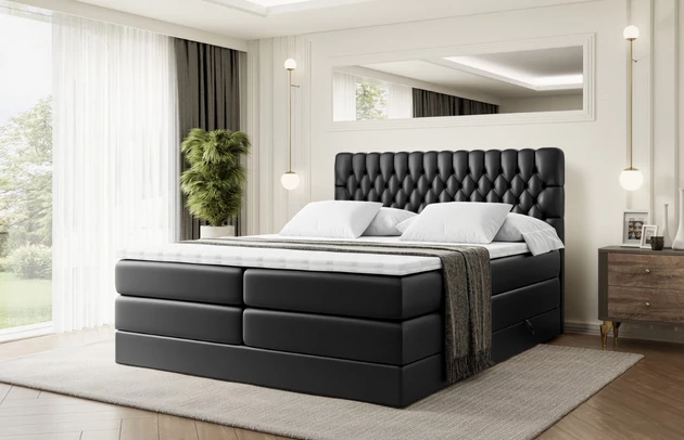 Stoffbeschreibung: Polsterstoff SOFT:Leicht zu reinigendes Lederimitat. scheuerfest (100.000 Martindale-Zyklen). lichtecht (6). reibecht (4-5). 100%PU (Oberseite) + 75%PES mit 25%CO (Unterseite), Bezug: Kunstleder, Farbe: Schwarz - Soft 11, Zimmer: Schlafzimmer, Länge: 208 cm, Breite: 120 cm, Höhe: 110 cm, Größe: 120x200 cm, Länge der Schlaffläche: 200 cm, Breite der Schlaffläche: 120 cm, Liegehöhe: 65 cm, Härtegrad der Matratze: h3-h4, Höhe der Matratze: 38 cm, Matratze: Multipocketfederung und Bonellfederung, Farbe des Toppers: Weiß, Höhe des Toppers: 5 cm, Material des Toppers: Schaumstoff, Bettkasten: Ja, Anzahl der Bettkasten: 2, Höhe des Bettkastens: 30 cm, Höhe des Kopfteils: 110 cm, Material der Füße: Plastik, Höhe der Füße: 2 cm, Dicke des Kopfteils: 8 cm, Dicke des Fußteils: 7 cm, Gepolsterte Rückseite: Nein - 1