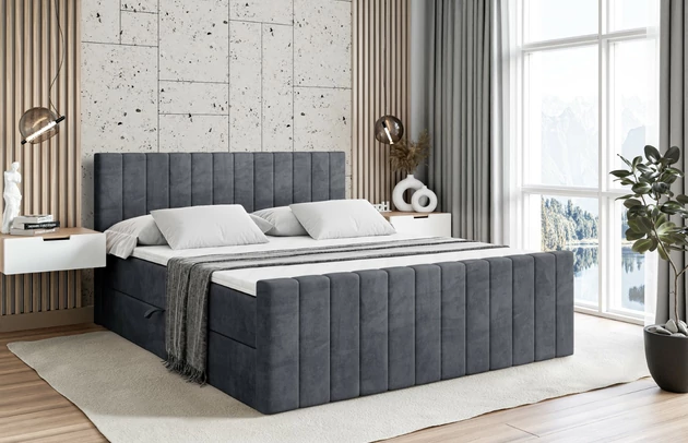 Stoffbeschreibung: Polsterstoff Casablanca: „Pet-friendly“, leicht zu reinigen (CleanBOO+), wasserabweisend mit Lotuseffekt, scheuerfest (45.000 Martindale- Zyklen), Gewicht 310g/m2 ±5 %, Bezug: Samt, Farbe: Dunkelgrau - Casablanca 2315, Zimmer: Schlafzimmer, Länge: 212 cm, Breite: 120 cm, Höhe: 105 cm, Größe: 120x200 cm, Länge der Schlaffläche: 200 cm, Breite der Schlaffläche: 120 cm, Liegehöhe: 55 cm, Höhe der Matratze: 20 cm, Matratze: Bonellfederung, Farbe des Toppers: Weiß, Höhe des Toppers: 5 cm, Material des Toppers: Schaumstoff, Bettkasten: Ja, Anzahl der Bettkasten: 2, Höhe des Bettkastens: 30 cm, Höhe des Kopfteils: 105 cm, Material der Füße: Plastik, Höhe der Füße: 2 cm, Dicke des Kopfteils: 8 cm, Dicke des Fußteils: 7 cm, Gepolsterte Rückseite: Nein, Härtegrad der Matratze: H3 - 1