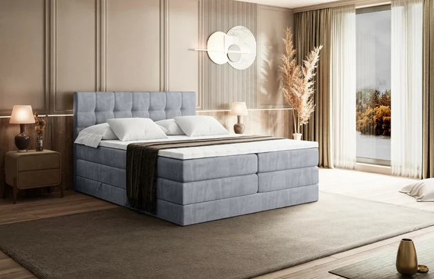 Material: Holz, Höhe: 110 cm, Stoffbeschreibung: Polsterstoff Monolith: Wasserabweisender und leicht zu reinigender Möbelstoff, scheuerfest (100.000 Martindale-Zyklen) lichtecht (5) und pillingarm (4-5), aus 100 % PES, Höhe des Kopfteils: 110 cm, Bezug: Samt, Farbe: Hellgrau - Monolith 84, Zimmer: Schlafzimmer, Länge: 212 cm, Breite: 140 cm, Größe: 140x200 cm, Länge der Schlaffläche: 200 cm, Breite der Schlaffläche: 140 cm, Liegehöhe: 55 cm, Härtegrad der Matratze: H3, Höhe der Matratze: 38 cm, Matratze: Multipocketfederung und Bonellfederung, Farbe des Toppers: Weiß, Höhe des Toppers: 5 cm, Material des Toppers: Schaumstoff, Bettkasten: Ja, Anzahl der Bettkasten: 2, Höhe des Bettkastens: 30 cm, Material der Füße: Plastik, Höhe der Füße: 2 cm, Dicke des Kopfteils: 8 cm, Dicke des Fußteils: 7 cm, Gepolsterte Rückseite: Nein - 1