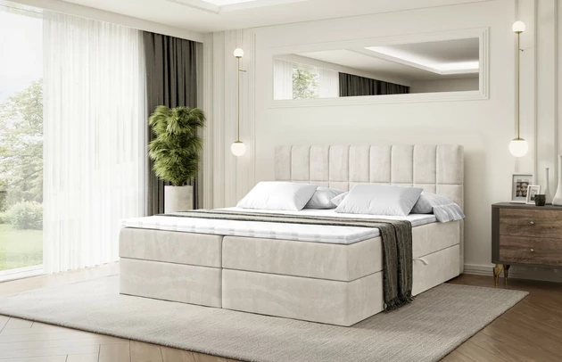 Stoffbeschreibung: Polsterstoff Casablanca: „Pet-friendly“, leicht zu reinigen (CleanBOO+), wasserabweisend mit Lotuseffekt, scheuerfest (45.000 Martindale- Zyklen), Gewicht 310g/m2 ±5 %, Bezug: Samt, Farbe: Beige - Casablanca 2301, Zimmer: Schlafzimmer, Länge: 207 cm, Breite: 120 cm, Höhe: 105 cm, Größe: 120x200 cm, Länge der Schlaffläche: 200 cm, Breite der Schlaffläche: 120 cm, Liegehöhe: 55 cm, Höhe der Matratze: 20 cm, Matratze: Bonellfederung, Farbe des Toppers: Weiß, Höhe des Toppers: 5 cm, Material des Toppers: Schaumstoff, Bettkasten: Ja, Anzahl der Bettkasten: 2, Höhe des Bettkastens: 30 cm, Höhe des Kopfteils: 105 cm, Material der Füße: Plastik, Höhe der Füße: 2 cm, Dicke des Kopfteils: 8 cm, Dicke des Fußteils: 7 cm, Gepolsterte Rückseite: Nein, Härtegrad der Matratze: H3 - 1