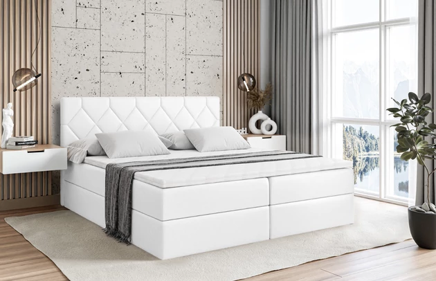 Stoffbeschreibung: Polsterstoff SOFT:Leicht zu reinigendes Lederimitat. scheuerfest (100.000 Martindale-Zyklen). lichtecht (6). reibecht (4-5). 100%PU (Oberseite) + 75%PES mit 25%CO (Unterseite), Bezug: Kunstleder, Farbe: Weiß - Soft 17, Zimmer: Schlafzimmer, Länge: 207 cm, Breite: 120 cm, Höhe: 105 cm, Größe: 120x200 cm, Länge der Schlaffläche: 200 cm, Breite der Schlaffläche: 120 cm, Liegehöhe: 55 cm, Höhe der Matratze: 20 cm, Matratze: Bonellfederung, Farbe des Toppers: Weiß, Höhe des Toppers: 5 cm, Material des Toppers: Schaumstoff, Bettkasten: Ja, Anzahl der Bettkasten: 2, Höhe des Bettkastens: 30 cm, Höhe des Kopfteils: 105 cm, Material der Füße: Plastik, Höhe der Füße: 2 cm, Dicke des Kopfteils: 8 cm, Dicke des Fußteils: 7 cm, Gepolsterte Rückseite: Nein, Härtegrad der Matratze: H3 - 1