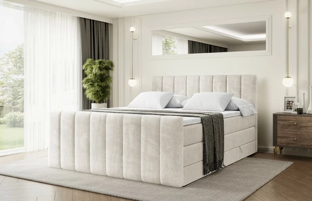 Stoffbeschreibung: Polsterstoff Casablanca: „Pet-friendly“, leicht zu reinigen (CleanBOO+), wasserabweisend mit Lotuseffekt, scheuerfest (45.000 Martindale- Zyklen), Gewicht 310g/m2 ±5 %, Bezug: Samt, Farbe: Beige - Casablanca 2301, Zimmer: Schlafzimmer, Länge: 215 cm, Breite: 120 cm, Höhe: 115 cm, Größe: 120x200 cm, Länge der Schlaffläche: 200 cm, Breite der Schlaffläche: 120 cm, Liegehöhe: 73 cm, Härtegrad der Matratze: H3 und H4, Höhe der Matratze: 38 cm, Matratze: Multipocketfederung und Bonellfederung, Farbe des Toppers: Weiß, Höhe des Toppers: 5 cm, Material des Toppers: Schaumstoff, Bettkasten: Ja, Anzahl der Bettkasten: 2, Höhe des Bettkastens: 30 cm, Höhe des Kopfteils: 115 cm, Material der Füße: Plastik, Höhe der Füße: 2 cm, Dicke des Kopfteils: 8 cm, Dicke des Fußteils: 7 cm, Gepolsterte Rückseite: Nein - 1