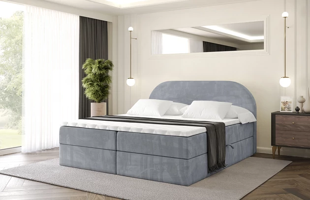 Stoffbeschreibung: Polsterstoff Casablanca: „Pet-friendly“, leicht zu reinigen (CleanBOO+), wasserabweisend mit Lotuseffekt, scheuerfest (45.000 Martindale- Zyklen), Gewicht 310g/m2 ±5 %, Bezug: Samt, Farbe: Grau - Casablanca 2314, Zimmer: Schlafzimmer, Länge: 207 cm, Breite: 160 cm, Höhe: 105 cm, Größe: 160x200 cm, Länge der Schlaffläche: 200 cm, Breite der Schlaffläche: 160 cm, Liegehöhe: 55 cm, Höhe der Matratze: 20 cm, Matratze: Bonellfederung, Farbe des Toppers: Weiß, Höhe des Toppers: 5 cm, Material des Toppers: Schaumstoff, Bettkasten: Ja, Anzahl der Bettkasten: 2, Höhe des Bettkastens: 30 cm, Höhe des Kopfteils: 105 cm, Material der Füße: Plastik, Höhe der Füße: 2 cm, Dicke des Kopfteils: 8 cm, Dicke des Fußteils: 7 cm, Gepolsterte Rückseite: Nein, Härtegrad der Matratze: H3 - 1