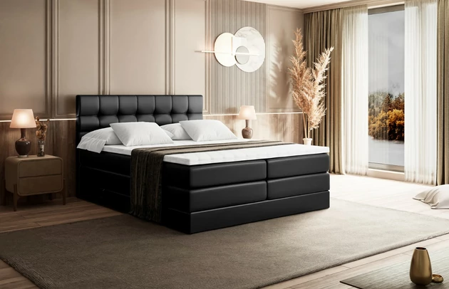 Material: Holz, Höhe: 110 cm, Stoffbeschreibung: Polsterstoff SOFT:Leicht zu reinigendes Lederimitat. scheuerfest (100.000 Martindale-Zyklen). lichtecht (6). reibecht (4-5). 100%PU (Oberseite) + 75%PES mit 25%CO (Unterseite), Höhe des Kopfteils: 110 cm, Bezug: Kunstleder, Farbe: Schwarz - Soft 11, Zimmer: Schlafzimmer, Länge: 212 cm, Breite: 140 cm, Größe: 140x200 cm, Länge der Schlaffläche: 200 cm, Breite der Schlaffläche: 140 cm, Liegehöhe: 55 cm, Härtegrad der Matratze: H3, Höhe der Matratze: 38 cm, Matratze: Multipocketfederung und Bonellfederung, Farbe des Toppers: Weiß, Höhe des Toppers: 5 cm, Material des Toppers: Schaumstoff, Bettkasten: Ja, Anzahl der Bettkasten: 2, Höhe des Bettkastens: 30 cm, Material der Füße: Plastik, Höhe der Füße: 2 cm, Dicke des Kopfteils: 8 cm, Dicke des Fußteils: 7 cm, Gepolsterte Rückseite: Nein - 1