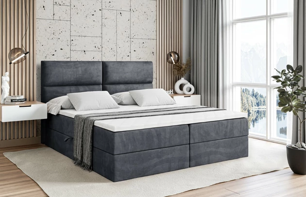 Stoffbeschreibung: Polsterstoff Casablanca: „Pet-friendly“, leicht zu reinigen (CleanBOO+), wasserabweisend mit Lotuseffekt, scheuerfest (45.000 Martindale- Zyklen), Gewicht 310g/m2 ±5 %, Bezug: Samt, Farbe: Dunkelgrau - Casablanca 2315, Zimmer: Schlafzimmer, Länge: 207 cm, Breite: 120 cm, Höhe: 105 cm, Größe: 120x200 cm, Länge der Schlaffläche: 200 cm, Breite der Schlaffläche: 120 cm, Liegehöhe: 55 cm, Höhe der Matratze: 20 cm, Matratze: Bonellfederung, Farbe des Toppers: Weiß, Höhe des Toppers: 5 cm, Material des Toppers: Schaumstoff, Bettkasten: Ja, Anzahl der Bettkasten: 2, Höhe des Bettkastens: 30 cm, Höhe des Kopfteils: 105 cm, Material der Füße: Plastik, Höhe der Füße: 2 cm, Dicke des Kopfteils: 8 cm, Dicke des Fußteils: 7 cm, Gepolsterte Rückseite: Nein, Härtegrad der Matratze: H3 - 1