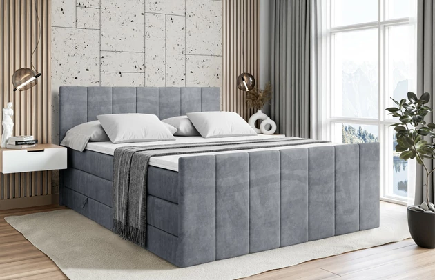 Stoffbeschreibung: Polsterstoff Casablanca: „Pet-friendly“, leicht zu reinigen (CleanBOO+), wasserabweisend mit Lotuseffekt, scheuerfest (45.000 Martindale- Zyklen), Gewicht 310g/m2 ±5 %, Bezug: Samt, Farbe: Grau - Casablanca 2314, Zimmer: Schlafzimmer, Länge: 215 cm, Breite: 140 cm, Höhe: 115 cm, Größe: 140x200 cm, Länge der Schlaffläche: 200 cm, Breite der Schlaffläche: 140 cm, Liegehöhe: 73 cm, Härtegrad der Matratze: H3 und H4, Höhe der Matratze: 38 cm, Matratze: Multipocketfederung und Bonellfederung, Farbe des Toppers: Weiß, Höhe des Toppers: 5 cm, Material des Toppers: Schaumstoff, Bettkasten: Ja, Anzahl der Bettkasten: 2, Höhe des Bettkastens: 30 cm, Höhe des Kopfteils: 115 cm, Material der Füße: Plastik, Höhe der Füße: 2 cm, Dicke des Kopfteils: 8 cm, Dicke des Fußteils: 7 cm, Gepolsterte Rückseite: Nein - 1