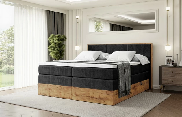 Bezug: Samt, Farbe: Schwarz - Casablanca 2316, Zimmer: Schlafzimmer, Länge: 210 cm, Breite: 131 cm, Höhe: 115 cm, Größe: 120x200 cm, Länge der Schlaffläche: 200 cm, Breite der Schlaffläche: 120 cm, Liegehöhe: 73 cm, Härtegrad der Matratze: h3-h4, Höhe der Matratze: 43 cm, Matratze: Multipocketfederung und Bonellfederung, Farbe des Toppers: Weiß, Höhe des Toppers: 5 cm, Material des Toppers: Schaumstoff, Bettkasten: Ja, Anzahl der Bettkasten: 2, Höhe des Bettkastens: 25 cm, Höhe des Kopfteils: 115 cm, Material der Füße: Plastik, Höhe der Füße: 2 cm, Dicke des Kopfteils: 8 cm, Dicke des Fußteils: 7 cm, Gepolsterte Rückseite: Nein, Stoffbeschreibung: Polsterstoff Casablanca: „Pet-friendly“, leicht zu reinigen (CleanBOO+), wasserabweisend mit Lotuseffekt, scheuerfest (45.000 Martindale- Zyklen), Gewicht 310g/m2 ±5 % - 1