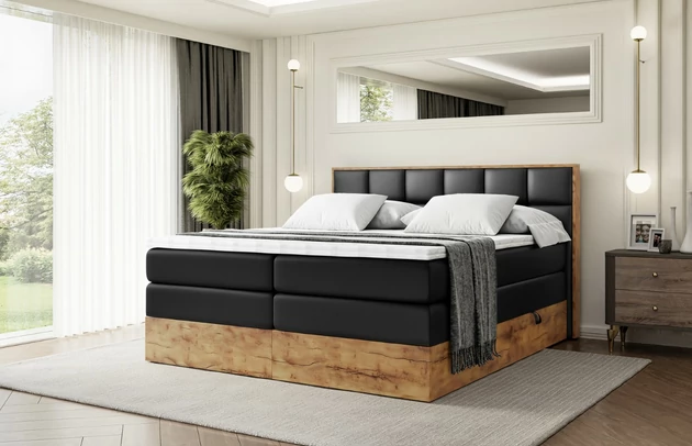 Bezug: Kunstleder, Farbe: Schwarz - Soft 11, Zimmer: Schlafzimmer, Länge: 210 cm, Breite: 191 cm, Höhe: 115 cm, Größe: 180x200 cm, Länge der Schlaffläche: 200 cm, Breite der Schlaffläche: 180 cm, Liegehöhe: 73 cm, Härtegrad der Matratze: H3 + H4, Höhe der Matratze: 43 cm, Matratze: Multipocketfederung und Bonellfederung, Farbe des Toppers: Weiß, Höhe des Toppers: 5 cm, Material des Toppers: Schaumstoff, Bettkasten: Ja, Anzahl der Bettkasten: 2, Höhe des Bettkastens: 25 cm, Höhe des Kopfteils: 115 cm, Material der Füße: Plastik, Höhe der Füße: 2 cm, Dicke des Kopfteils: 8 cm, Dicke des Fußteils: 7 cm, Gepolsterte Rückseite: Nein, Stoffbeschreibung: Polsterstoff SOFT:Leicht zu reinigendes Lederimitat. scheuerfest (100.000 Martindale-Zyklen). lichtecht (6). reibecht (4-5). 100%PU (Oberseite) + 75%PES mit 25%CO (Unterseite) - 1