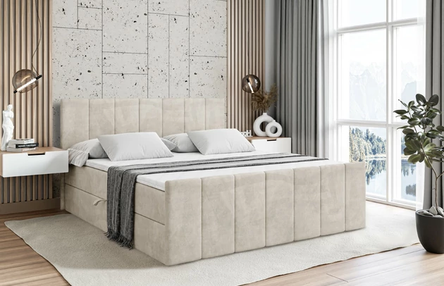 Stoffbeschreibung: Polsterstoff Casablanca: „Pet-friendly“, leicht zu reinigen (CleanBOO+), wasserabweisend mit Lotuseffekt, scheuerfest (45.000 Martindale- Zyklen), Gewicht 310g/m2 ±5 %, Bezug: Samt, Farbe: Beige - Casablanca 2301, Zimmer: Schlafzimmer, Länge: 212 cm, Breite: 120 cm, Höhe: 105 cm, Größe: 120x200 cm, Länge der Schlaffläche: 200 cm, Breite der Schlaffläche: 120 cm, Liegehöhe: 55 cm, Höhe der Matratze: 20 cm, Matratze: Bonellfederung, Farbe des Toppers: Weiß, Höhe des Toppers: 5 cm, Material des Toppers: Schaumstoff, Bettkasten: Ja, Anzahl der Bettkasten: 2, Höhe des Bettkastens: 30 cm, Höhe des Kopfteils: 105 cm, Material der Füße: Plastik, Höhe der Füße: 2 cm, Dicke des Kopfteils: 8 cm, Dicke des Fußteils: 7 cm, Gepolsterte Rückseite: Nein, Härtegrad der Matratze: H3 - 1