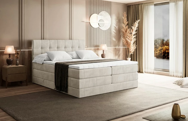 Material: Holz, Höhe: 110 cm, Stoffbeschreibung: Polsterstoff Casablanca: „Pet-friendly“, leicht zu reinigen (CleanBOO+), wasserabweisend mit Lotuseffekt, scheuerfest (45.000 Martindale- Zyklen), Gewicht 310g/m2 ±5 %, Höhe des Kopfteils: 110 cm, Bezug: Samt, Farbe: Beige - Casablanca 2301, Zimmer: Schlafzimmer, Länge: 207 cm, Breite: 120 cm, Größe: 120x200 cm, Länge der Schlaffläche: 200 cm, Breite der Schlaffläche: 120 cm, Liegehöhe: 73 cm, Härtegrad der Matratze: H3 und H4, Höhe der Matratze: 38 cm, Matratze: Multipocketfederung und Bonellfederung, Farbe des Toppers: Weiß, Höhe des Toppers: 5 cm, Material des Toppers: Schaumstoff, Bettkasten: Ja, Anzahl der Bettkasten: 2, Höhe des Bettkastens: 30 cm, Material der Füße: Plastik, Höhe der Füße: 2 cm, Dicke des Kopfteils: 8 cm, Dicke des Fußteils: 7 cm, Gepolsterte Rückseite: Nein - 1