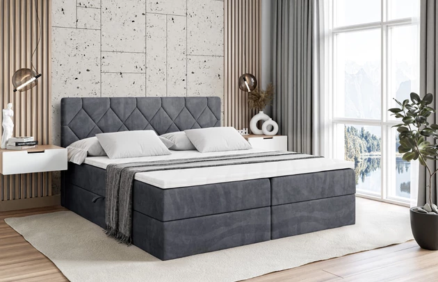 Stoffbeschreibung: Polsterstoff Casablanca: „Pet-friendly“, leicht zu reinigen (CleanBOO+), wasserabweisend mit Lotuseffekt, scheuerfest (45.000 Martindale- Zyklen), Gewicht 310g/m2 ±5 %, Bezug: Samt, Farbe: Dunkelgrau - Casablanca 2315, Zimmer: Schlafzimmer, Länge: 207 cm, Breite: 140 cm, Höhe: 105 cm, Größe: 140x200 cm, Länge der Schlaffläche: 200 cm, Breite der Schlaffläche: 140 cm, Liegehöhe: 55 cm, Höhe der Matratze: 20 cm, Matratze: Bonellfederung, Farbe des Toppers: Weiß, Höhe des Toppers: 5 cm, Material des Toppers: Schaumstoff, Bettkasten: Ja, Anzahl der Bettkasten: 2, Höhe des Bettkastens: 30 cm, Höhe des Kopfteils: 105 cm, Material der Füße: Plastik, Höhe der Füße: 2 cm, Dicke des Kopfteils: 8 cm, Dicke des Fußteils: 7 cm, Gepolsterte Rückseite: Nein, Härtegrad der Matratze: H3 - 1