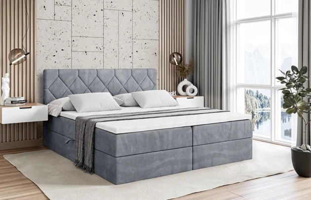Stoffbeschreibung: Polsterstoff Casablanca: „Pet-friendly“, leicht zu reinigen (CleanBOO+), wasserabweisend mit Lotuseffekt, scheuerfest (45.000 Martindale- Zyklen), Gewicht 310g/m2 ±5 %, Bezug: Samt, Farbe: Grau - Casablanca 2314, Zimmer: Schlafzimmer, Länge: 207 cm, Breite: 140 cm, Höhe: 105 cm, Größe: 140x200 cm, Länge der Schlaffläche: 200 cm, Breite der Schlaffläche: 140 cm, Liegehöhe: 55 cm, Höhe der Matratze: 20 cm, Matratze: Bonellfederung, Farbe des Toppers: Weiß, Höhe des Toppers: 5 cm, Material des Toppers: Schaumstoff, Bettkasten: Ja, Anzahl der Bettkasten: 2, Höhe des Bettkastens: 30 cm, Höhe des Kopfteils: 105 cm, Material der Füße: Plastik, Höhe der Füße: 2 cm, Dicke des Kopfteils: 8 cm, Dicke des Fußteils: 7 cm, Gepolsterte Rückseite: Nein, Härtegrad der Matratze: H3 - 1