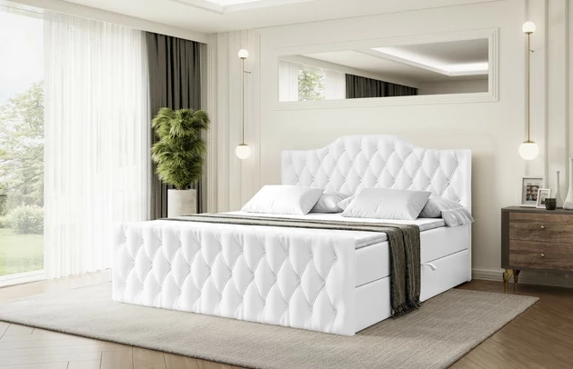 Stoffbeschreibung: Polsterstoff SOFT:Leicht zu reinigendes Lederimitat. scheuerfest (100.000 Martindale-Zyklen). lichtecht (6). reibecht (4-5). 100%PU (Oberseite) + 75%PES mit 25%CO (Unterseite), Bezug: Kunstleder, Farbe: Weiß - Soft 17, Zimmer: Schlafzimmer, Länge: 212 cm, Breite: 140 cm, Höhe: 105 cm, Größe: 140x200 cm, Länge der Schlaffläche: 200 cm, Breite der Schlaffläche: 140 cm, Liegehöhe: 55 cm, Höhe der Matratze: 20 cm, Matratze: Bonellfederung, Farbe des Toppers: Weiß, Höhe des Toppers: 5 cm, Material des Toppers: Schaumstoff, Bettkasten: Ja, Anzahl der Bettkasten: 2, Höhe des Bettkastens: 30 cm, Höhe des Kopfteils: 105 cm, Material der Füße: Plastik, Höhe der Füße: 2 cm, Dicke des Kopfteils: 8 cm, Dicke des Fußteils: 7 cm, Gepolsterte Rückseite: Nein, Härtegrad der Matratze: H3 - 1