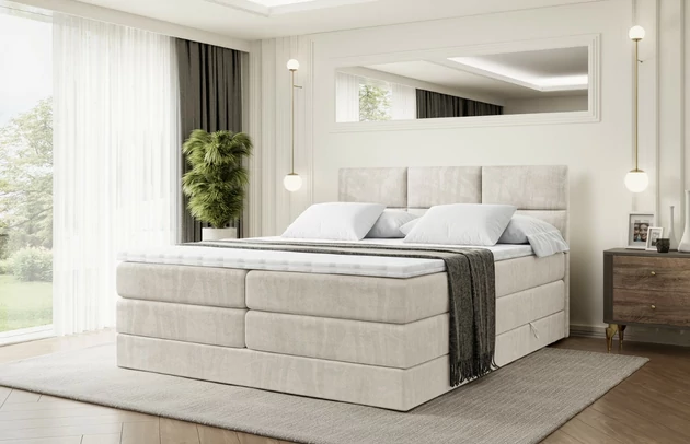 Stoffbeschreibung: Polsterstoff Casablanca: „Pet-friendly“, leicht zu reinigen (CleanBOO+), wasserabweisend mit Lotuseffekt, scheuerfest (45.000 Martindale- Zyklen), Gewicht 310g/m2 ±5 %, Bezug: Samt, Farbe: Beige - Casablanca 2301, Zimmer: Schlafzimmer, Länge: 208 cm, Breite: 120 cm, Höhe: 115 cm, Größe: 120x200 cm, Länge der Schlaffläche: 200 cm, Breite der Schlaffläche: 120 cm, Liegehöhe: 73 cm, Härtegrad der Matratze: H3 und H4, Höhe der Matratze: 38 cm, Matratze: Multipocketfederung und Bonellfederung, Farbe des Toppers: Weiß, Höhe des Toppers: 5 cm, Material des Toppers: Schaumstoff, Bettkasten: Ja, Anzahl der Bettkasten: 2, Höhe des Bettkastens: 30 cm, Höhe des Kopfteils: 115 cm, Material der Füße: Plastik, Höhe der Füße: 2 cm, Dicke des Kopfteils: 8 cm, Dicke des Fußteils: 7 cm, Gepolsterte Rückseite: Nein - 1