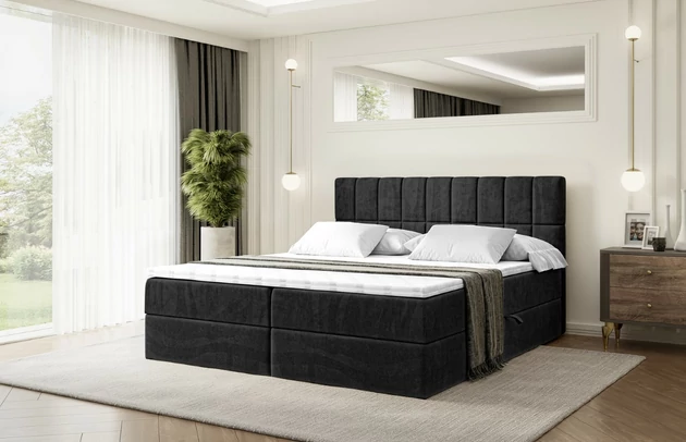 Stoffbeschreibung: Polsterstoff Casablanca: „Pet-friendly“, leicht zu reinigen (CleanBOO+), wasserabweisend mit Lotuseffekt, scheuerfest (45.000 Martindale- Zyklen), Gewicht 310g/m2 ±5 %, Bezug: Samt, Farbe: Schwarz - Casablanca 2316, Zimmer: Schlafzimmer, Länge: 207 cm, Breite: 120 cm, Höhe: 105 cm, Größe: 120x200 cm, Länge der Schlaffläche: 200 cm, Breite der Schlaffläche: 120 cm, Liegehöhe: 55 cm, Höhe der Matratze: 20 cm, Matratze: Bonellfederung, Farbe des Toppers: Weiß, Höhe des Toppers: 5 cm, Material des Toppers: Schaumstoff, Bettkasten: Ja, Anzahl der Bettkasten: 2, Höhe des Bettkastens: 30 cm, Höhe des Kopfteils: 105 cm, Material der Füße: Plastik, Höhe der Füße: 2 cm, Dicke des Kopfteils: 8 cm, Dicke des Fußteils: 7 cm, Gepolsterte Rückseite: Nein, Härtegrad der Matratze: H3 - 1