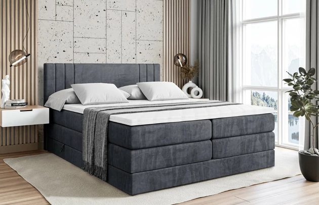 Stoffbeschreibung: Polsterstoff Casablanca: „Pet-friendly“, leicht zu reinigen (CleanBOO+), wasserabweisend mit Lotuseffekt, scheuerfest (45.000 Martindale- Zyklen), Gewicht 310g/m2 ±5 %, Bezug: Samt, Farbe: Dunkelgrau - Casablanca 2315, Zimmer: Schlafzimmer, Länge: 207 cm, Breite: 120 cm, Höhe: 115 cm, Größe: 120x200 cm, Länge der Schlaffläche: 200 cm, Breite der Schlaffläche: 120 cm, Liegehöhe: 73 cm, Härtegrad der Matratze: h3-h4, Höhe der Matratze: 38 cm, Matratze: Multipocketfederung und Bonellfederung, Farbe des Toppers: Weiß, Höhe des Toppers: 5 cm, Material des Toppers: Schaumstoff, Bettkasten: Ja, Anzahl der Bettkasten: 2, Höhe des Bettkastens: 30 cm, Höhe des Kopfteils: 115 cm, Material der Füße: Plastik, Höhe der Füße: 2 cm, Dicke des Kopfteils: 8 cm, Dicke des Fußteils: 7 cm, Gepolsterte Rückseite: Nein - 1