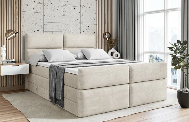 Stoffbeschreibung: Polsterstoff Casablanca: „Pet-friendly“, leicht zu reinigen (CleanBOO+), wasserabweisend mit Lotuseffekt, scheuerfest (45.000 Martindale- Zyklen), Gewicht 310g/m2 ±5 %, Bezug: Samt, Farbe: Beige - Casablanca 2301, Zimmer: Schlafzimmer, Länge: 215 cm, Breite: 120 cm, Höhe: 115 cm, Größe: 120x200 cm, Länge der Schlaffläche: 200 cm, Breite der Schlaffläche: 120 cm, Liegehöhe: 73 cm, Härtegrad der Matratze: h3-h4, Höhe der Matratze: 38 cm, Matratze: Multipocketfederung und Bonellfederung, Farbe des Toppers: Weiß, Höhe des Toppers: 5 cm, Material des Toppers: Schaumstoff, Bettkasten: Ja, Anzahl der Bettkasten: 2, Höhe des Bettkastens: 30 cm, Höhe des Kopfteils: 115 cm, Material der Füße: Plastik, Höhe der Füße: 2 cm, Dicke des Kopfteils: 8 cm, Dicke des Fußteils: 7 cm, Gepolsterte Rückseite: Nein - 1