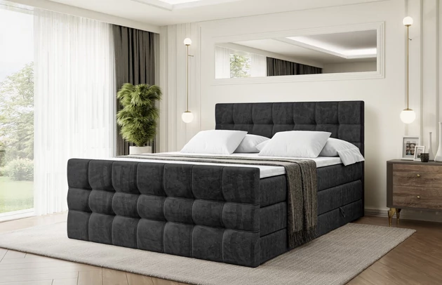 Material: Holz, Höhe: 110 cm, Stoffbeschreibung: Polsterstoff Casablanca: „Pet-friendly“, leicht zu reinigen (CleanBOO+), wasserabweisend mit Lotuseffekt, scheuerfest (45.000 Martindale- Zyklen), Gewicht 310g/m2 ±5 %, Höhe des Kopfteils: 110 cm, Bezug: Samt, Farbe: Schwarz - Casablanca 2316, Zimmer: Schlafzimmer, Länge: 215 cm, Breite: 140 cm, Größe: 140x200 cm, Länge der Schlaffläche: 200 cm, Breite der Schlaffläche: 140 cm, Liegehöhe: 73 cm, Härtegrad der Matratze: H3 und H4, Höhe der Matratze: 38 cm, Matratze: Multipocketfederung und Bonellfederung, Farbe des Toppers: Weiß, Höhe des Toppers: 5 cm, Material des Toppers: Schaumstoff, Bettkasten: Ja, Anzahl der Bettkasten: 2, Höhe des Bettkastens: 30 cm, Material der Füße: Plastik, Höhe der Füße: 2 cm, Dicke des Kopfteils: 8 cm, Dicke des Fußteils: 7 cm, Gepolsterte Rückseite: Nein, Höhe der Bettkasten: 30 cm - 1