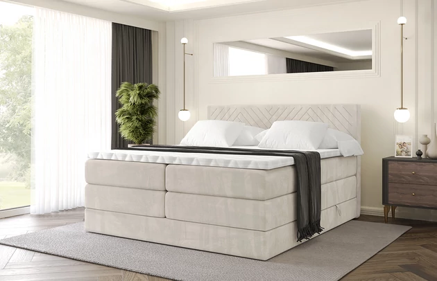 Stoffbeschreibung: Polsterstoff Casablanca: „Pet-friendly“, leicht zu reinigen (CleanBOO+), wasserabweisend mit Lotuseffekt, scheuerfest (45.000 Martindale- Zyklen), Gewicht 310g/m2 ±5 %, Bezug: Samt, Farbe: Beige - Casablanca 2301, Zimmer: Schlafzimmer, Länge: 207 cm, Breite: 120 cm, Höhe: 115 cm, Größe: 120x200 cm, Länge der Schlaffläche: 200 cm, Breite der Schlaffläche: 120-cm, Liegehöhe: 73 cm, Härtegrad der Matratze: H3 und H4, Höhe der Matratze: 38 cm, Matratze: Multipocketfederung und Bonellfederung, Farbe des Toppers: Weiß, Höhe des Toppers: 5 cm, Material des Toppers: Schaumstoff, Bettkasten: Ja, Anzahl der Bettkasten: 2, Höhe des Bettkastens: 30 cm, Höhe des Kopfteils: 115 cm, Material der Füße: Plastik, Höhe der Füße: 2 cm, Dicke des Kopfteils: 8 cm, Dicke des Fußteils: 7 cm, Gepolsterte Rückseite: Nein - 1