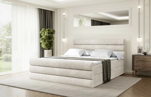 Stoffbeschreibung: Polsterstoff Casablanca: „Pet-friendly“, leicht zu reinigen (CleanBOO+), wasserabweisend mit Lotuseffekt, scheuerfest (45.000 Martindale- Zyklen), Gewicht 310g/m2 ±5 %, Bezug: Samt, Farbe: Beige - Casablanca 2301, Zimmer: Schlafzimmer, Länge: 212 cm, Breite: 120 cm, Höhe: 105 cm, Größe: 120x200 cm, Länge der Schlaffläche: 200 cm, Breite der Schlaffläche: 120 cm, Liegehöhe: 55 cm, Höhe der Matratze: 20 cm, Matratze: Bonellfederung, Farbe des Toppers: Weiß, Höhe des Toppers: 5 cm, Material des Toppers: Schaumstoff, Bettkasten: Ja, Anzahl der Bettkasten: 2, Höhe des Bettkastens: 30 cm, Höhe des Kopfteils: 105 cm, Material der Füße: Plastik, Höhe der Füße: 2 cm, Dicke des Kopfteils: 8 cm, Dicke des Fußteils: 7 cm, Gepolsterte Rückseite: Nein, Härtegrad der Matratze: H3 - 1