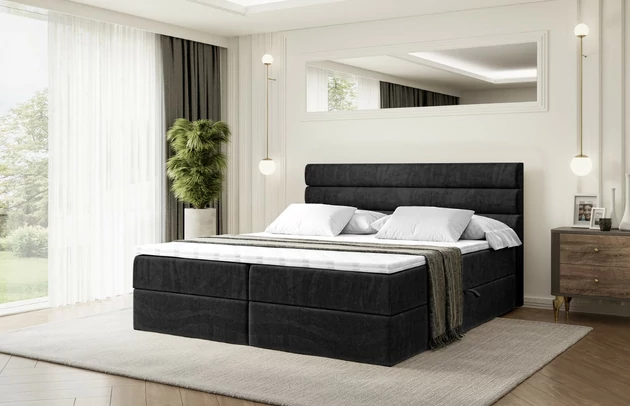 Stoffbeschreibung: Polsterstoff Casablanca: „Pet-friendly“, leicht zu reinigen (CleanBOO+), wasserabweisend mit Lotuseffekt, scheuerfest (45.000 Martindale- Zyklen), Gewicht 310g/m2 ±5 %, Bezug: Samt, Farbe: Schwarz - Casablanca 2316, Zimmer: Schlafzimmer, Länge: 207 cm, Breite: 120 cm, Höhe: 105 cm, Größe: 120x200 cm, Länge der Schlaffläche: 200 cm, Breite der Schlaffläche: 120 cm, Liegehöhe: 55 cm, Höhe der Matratze: 20 cm, Matratze: Bonellfederung, Farbe des Toppers: Weiß, Höhe des Toppers: 5 cm, Material des Toppers: Schaumstoff, Bettkasten: Ja, Anzahl der Bettkasten: 2, Höhe des Bettkastens: 30 cm, Höhe des Kopfteils: 105 cm, Material der Füße: Plastik, Höhe der Füße: 2 cm, Dicke des Kopfteils: 8 cm, Dicke des Fußteils: 7 cm, Gepolsterte Rückseite: Nein, Härtegrad der Matratze: H3 - 1