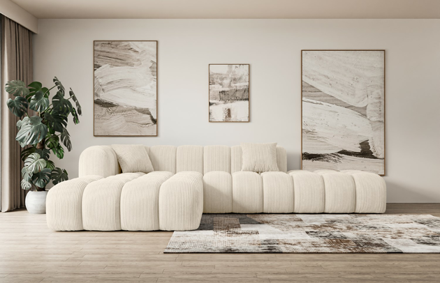 Bezug: Cord, Farbe: Beige - Poso 105, Stellvariante: Ottomane Links, Stoffbeschreibung: POSO ist ein angenehm anzufühlender Velours mit Kordstruktur (35000 MartindaleZyklen) und leicht zu reinigender Möbellstoff, lichtecht (5) und pillingarm (5), Gewicht 380 g/m2 ±5%, Materialzusammensetzung: 90% Polyseter, 10% Nylon, Pilling Resistenz: 5, Abriebfestigkeit: 5, Scheuerbeständigkeit: 30000 Martindale-Zyklen, Ausstattung: Kissen, Schlaffunktion: Ohne Schlaffunktion, Zimmer: Wohnzimmer, Tiefe: 176 cm, Breite: 289 cm, Höhe: 71 cm, Länge der Schlaffläche: Nicht zutreffend, Breite der Schlaffläche: Nicht zutreffend, Liegehöhe: Nicht zutreffend, Anzahl der Sitzflächen: 6, Sitzfüllung: Wellenfeder + HR35 und T30-Schaum, Anzahl der Rückenkissen: Nicht zutreffend, Art der Rückenkissen: Rückenlehne - feste, Annzahl der Sitzkissen: 2, Anzahl der Zierkissen: 2, Tiefe der Armlehnen: 91 cm, Breite der Armlehnen: 28,5 cm, Höhe der Armlehnen: 71 cm, Breite der Ottomane: 118 cm, Tiefe der Ottomane: 145 cm, Tiefe der Sitzfläche: 60 cm, Sitzhöhe: 44 cm - 1