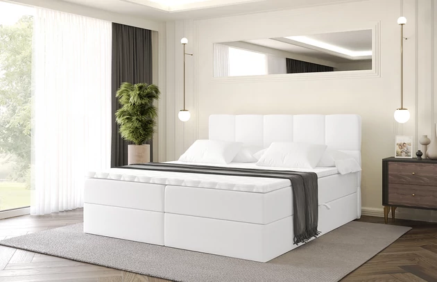 Stoffbeschreibung: Polsterstoff SOFT:Leicht zu reinigendes Lederimitat. scheuerfest (100.000 Martindale-Zyklen). lichtecht (6). reibecht (4-5). 100%PU (Oberseite) + 75%PES mit 25%CO (Unterseite), Bezug: Kunstleder, Farbe: Weiß - Soft 17, Zimmer: Schlafzimmer, Länge: 207 cm, Breite: 120 cm, Höhe: 105 cm, Größe: 120x200 cm, Länge der Schlaffläche: 200 cm, Breite der Schlaffläche: 120 cm, Liegehöhe: 55 cm, Höhe der Matratze: 20 cm, Matratze: Bonellfederung, Farbe des Toppers: Weiß, Höhe des Toppers: 5 cm, Material des Toppers: Schaumstoff, Bettkasten: Ja, Anzahl der Bettkasten: 2, Höhe des Bettkastens: 30 cm, Höhe des Kopfteils: 105 cm, Material der Füße: Plastik, Höhe der Füße: 2 cm, Dicke des Kopfteils: 8 cm, Dicke des Fußteils: 7 cm, Gepolsterte Rückseite: Nein, Härtegrad der Matratze: H3 - 1