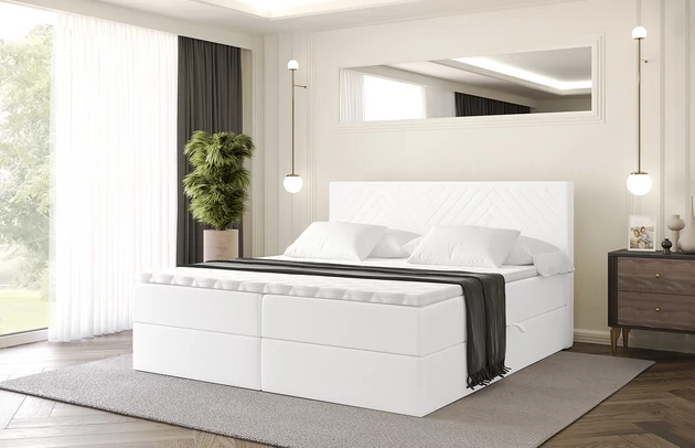 Stoffbeschreibung: Polsterstoff SOFT:Leicht zu reinigendes Lederimitat. scheuerfest (100.000 Martindale-Zyklen). lichtecht (6). reibecht (4-5). 100%PU (Oberseite) + 75%PES mit 25%CO (Unterseite), Bezug: Kunstleder, Farbe: Weiß - Soft 17, Zimmer: Schlafzimmer, Länge: 207 cm, Breite: 120 cm, Höhe: 105 cm, Größe: 120x200 cm, Länge der Schlaffläche: 200 cm, Breite der Schlaffläche: 120 cm, Liegehöhe: 55 cm, Höhe der Matratze: 20 cm, Matratze: Bonellfederung, Farbe des Toppers: Weiß, Höhe des Toppers: 5 cm, Material des Toppers: Schaumstoff, Bettkasten: Ja, Anzahl der Bettkasten: 2, Höhe des Bettkastens: 30 cm, Höhe des Kopfteils: 105 cm, Material der Füße: Plastik, Höhe der Füße: 2 cm, Dicke des Kopfteils: 8 cm, Dicke des Fußteils: 7 cm, Gepolsterte Rückseite: Nein, Härtegrad der Matratze: H3 - 1