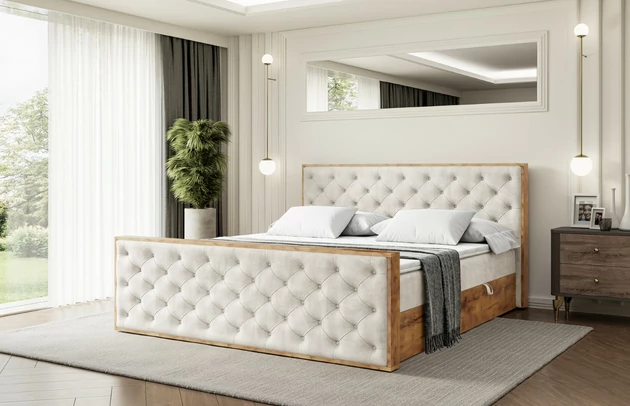 Bezug: Samt, Farbe: Beige - Casablanca 2301, Zimmer: Schlafzimmer, Länge: 217 cm, Breite: 131 cm, Höhe: 105 cm, Größe: 120x200 cm, Länge der Schlaffläche: 200 cm, Breite der Schlaffläche: 120 cm, Liegehöhe: 50 cm, Höhe der Matratze: 20 cm, Matratze: Bonellfederung, Farbe des Toppers: Weiß, Höhe des Toppers: 5 cm, Material des Toppers: Schaumstoff, Bettkasten: Ja, Anzahl der Bettkasten: 2, Höhe des Bettkastens: 25 cm, Höhe des Kopfteils: 105 cm, Material der Füße: Plastik, Höhe der Füße: 2 cm, Dicke des Kopfteils: 8 cm, Dicke des Fußteils: 7 cm, Gepolsterte Rückseite: Nein, Härtegrad der Matratze: H3, Stoffbeschreibung: Polsterstoff Casablanca: „Pet-friendly“, leicht zu reinigen (CleanBOO+), wasserabweisend mit Lotuseffekt, scheuerfest (45.000 Martindale- Zyklen), Gewicht 310g/m2 ±5 % - 1