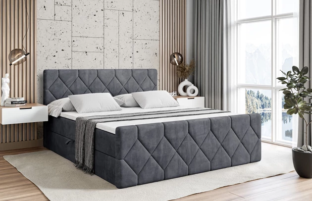 Stoffbeschreibung: Polsterstoff Casablanca: „Pet-friendly“, leicht zu reinigen (CleanBOO+), wasserabweisend mit Lotuseffekt, scheuerfest (45.000 Martindale- Zyklen), Gewicht 310g/m2 ±5 %, Bezug: Samt, Farbe: Dunkelgrau - Casablanca 2315, Zimmer: Schlafzimmer, Länge: 212 cm, Breite: 120 cm, Höhe: 105 cm, Größe: 120x200 cm, Länge der Schlaffläche: 200 cm, Breite der Schlaffläche: 120 cm, Liegehöhe: 55 cm, Höhe der Matratze: 20 cm, Matratze: Bonellfederung, Farbe des Toppers: Weiß, Höhe des Toppers: 5 cm, Material des Toppers: Schaumstoff, Bettkasten: Ja, Anzahl der Bettkasten: 2, Höhe des Bettkastens: 30 cm, Höhe des Kopfteils: 105 cm, Material der Füße: Plastik, Höhe der Füße: 2 cm, Dicke des Kopfteils: 8 cm, Dicke des Fußteils: 7 cm, Gepolsterte Rückseite: Nein, Härtegrad der Matratze: H3 - 1