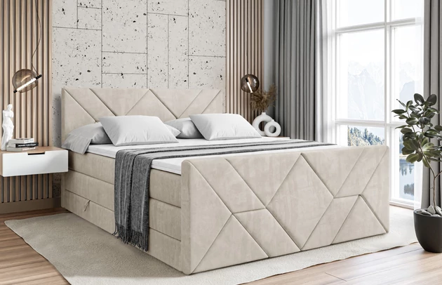 Stoffbeschreibung: Polsterstoff Casablanca: „Pet-friendly“, leicht zu reinigen (CleanBOO+), wasserabweisend mit Lotuseffekt, scheuerfest (45.000 Martindale- Zyklen), Gewicht 310g/m2 ±5 %, Bezug: Samt, Farbe: Beige - Casablanca 2301, Zimmer: Schlafzimmer, Länge: 215 cm, Breite: 120 cm, Höhe: 115 cm, Größe: 120x200 cm, Länge der Schlaffläche: 200 cm, Breite der Schlaffläche: 120 cm, Liegehöhe: 73 cm, Härtegrad der Matratze: H3 und H4, Höhe der Matratze: 38 cm, Matratze: Multipocketfederung und Bonellfederung, Farbe des Toppers: Weiß, Höhe des Toppers: 5 cm, Material des Toppers: Schaumstoff, Bettkasten: Ja, Anzahl der Bettkasten: 2, Höhe des Bettkastens: 30 cm, Höhe des Kopfteils: 115 cm, Material der Füße: Plastik, Höhe der Füße: 2 cm, Dicke des Kopfteils: 8 cm, Dicke des Fußteils: 7 cm, Gepolsterte Rückseite: Nein - 1