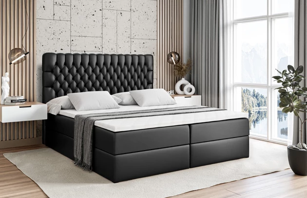 Stoffbeschreibung: Polsterstoff SOFT:Leicht zu reinigendes Lederimitat. scheuerfest (100.000 Martindale-Zyklen). lichtecht (6). reibecht (4-5). 100%PU (Oberseite) + 75%PES mit 25%CO (Unterseite), Bezug: Kunstleder, Farbe: Schwarz - Soft 11, Zimmer: Schlafzimmer, Länge: 208 cm, Breite: 120 cm, Höhe: 110 cm, Größe: 120x200 cm, Länge der Schlaffläche: 200 cm, Breite der Schlaffläche: 120 cm, Liegehöhe: 57 cm, Höhe der Matratze: 20 cm, Matratze: Bonellfederung, Farbe des Toppers: Weiß, Höhe des Toppers: 5 cm, Material des Toppers: Schaumstoff, Bettkasten: Ja, Anzahl der Bettkasten: 2, Höhe des Bettkastens: 30 cm, Höhe des Kopfteils: 110 cm, Material der Füße: Plastik, Höhe der Füße: 2 cm, Dicke des Kopfteils: 8 cm, Dicke des Fußteils: 7 cm, Gepolsterte Rückseite: Nein, Härtegrad der Matratze: H3 - 1