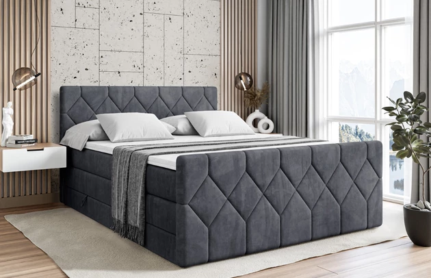 Stoffbeschreibung: Polsterstoff Casablanca: „Pet-friendly“, leicht zu reinigen (CleanBOO+), wasserabweisend mit Lotuseffekt, scheuerfest (45.000 Martindale- Zyklen), Gewicht 310g/m2 ±5 %, Bezug: Samt, Farbe: Dunkelgrau - Casablanca 2315, Zimmer: Schlafzimmer, Länge: 215 cm, Breite: 120 cm, Höhe: 115 cm, Größe: 120x200 cm, Länge der Schlaffläche: 200 cm, Breite der Schlaffläche: 120 cm, Liegehöhe: 73 cm, Härtegrad der Matratze: h3-h4, Höhe der Matratze: 38 cm, Matratze: Multipocketfederung und Bonellfederung, Farbe des Toppers: Weiß, Höhe des Toppers: 5 cm, Material des Toppers: Schaumstoff, Bettkasten: Ja, Anzahl der Bettkasten: 2, Höhe des Bettkastens: 30 cm, Höhe des Kopfteils: 115 cm, Material der Füße: Plastik, Höhe der Füße: 2 cm, Dicke des Kopfteils: 8 cm, Dicke des Fußteils: 7 cm, Gepolsterte Rückseite: Nein - 1