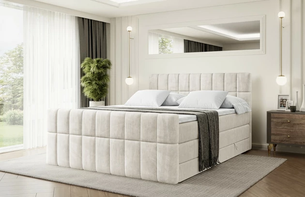 Stoffbeschreibung: Polsterstoff Casablanca: „Pet-friendly“, leicht zu reinigen (CleanBOO+), wasserabweisend mit Lotuseffekt, scheuerfest (45.000 Martindale- Zyklen), Gewicht 310g/m2 ±5 %, Bezug: Samt, Farbe: Beige - Casablanca 2301, Zimmer: Schlafzimmer, Länge: 215 cm, Breite: 120 cm, Höhe: 115 cm, Größe: 120x200 cm, Länge der Schlaffläche: 200 cm, Breite der Schlaffläche: 120 cm, Liegehöhe: 73 cm, Härtegrad der Matratze: H3 und H4, Höhe der Matratze: 38 cm, Matratze: Multipocketfederung und Bonellfederung, Farbe des Toppers: Weiß, Höhe des Toppers: 5 cm, Material des Toppers: Schaumstoff, Bettkasten: Ja, Anzahl der Bettkasten: 2, Höhe des Bettkastens: 30 cm, Höhe des Kopfteils: 115 cm, Material der Füße: Plastik, Höhe der Füße: 2 cm, Dicke des Kopfteils: 8 cm, Dicke des Fußteils: 7 cm, Gepolsterte Rückseite: Nein - 1