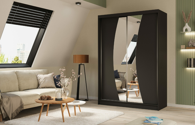 Art der Griffe: Griffleiste, Höhe: 216 cm, Abmeßung: 150 cm x 61 cm x 216 cm, Anzahl der Schubladen: Nicht zutreffend, Anzahl der Fächer: 4, Anzahl der Kleiderstangen: 2, Schubladeninnenmaß - Tiefe: Nicht zutreffend, Anzahl der Spiegel: 2, Anzahl der Türen: 2, Zimmer: Schlafzimmer, Art des Leuchtmittels: Mit LED, Farbe: Schwarz, Art der Türen: Schwebetüren, Front-Typ: Glatt, Breite: 150 cm, Schubladeninnenmaß - Höhe: Nicht zutreffend, Tiefe: 61 cm, Material der Rückwand: MDF, Länge der Kleiderstange 1: 73 cm, Länge der Kleiderstange 2: 73 cm, Fachinnenmaß - Höhe: 41 cm, Fachinnenmaß 2 - Höhe: Nicht zutreffend, Fachinnenmaß - Breite: 73 cm, Fachinnenmaß 2 - Breite: Nicht zutreffend, Fachinnenmaß - Tiefe: 47 cm, Länge der Kleiderstangen: 73 cm, Material: Holzwerkstoff, Größe: 150 cm x 61 cm x 216 cm - 1