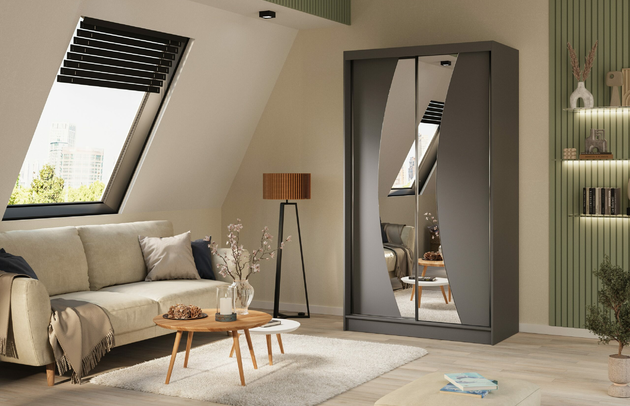 Art der Griffe: Griffleiste, Höhe: 216 cm, Abmeßung: 120 cm x 61 cm x 216 cm, Anzahl der Schubladen: Nicht zutreffend, Anzahl der Fächer: 7, Anzahl der Kleiderstangen: 1, Schubladeninnenmaß - Tiefe: Nicht zutreffend, Anzahl der Spiegel: 2, Anzahl der Türen: 2, Zimmer: Schlafzimmer, Art des Leuchtmittels: Mit LED, Farbe: Grau, Art der Türen: Schwebetüren, Front-Typ: Glatt, Breite: 120 cm, Schubladeninnenmaß - Höhe: Nicht zutreffend, Tiefe: 61 cm, Material der Rückwand: MDF, Länge der Kleiderstange 1: 58 cm, Länge der Kleiderstange 2: Nicht zutreffend, Fachinnenmaß - Höhe: 34 cm, Fachinnenmaß 2 - Höhe: 41 cm, Fachinnenmaß - Breite: 63 cm, Fachinnenmaß 2 - Breite: 58 cm, Fachinnenmaß - Tiefe: 47 cm, Länge der Kleiderstangen: 58 cm, Breite des Fachinnenmaßes: 41 cm, Breite des Fachinnenmaßes 2: 58 cm, Material: Holzwerkstoff, Größe: 120 cm x 61 cm x 216 cm - 1