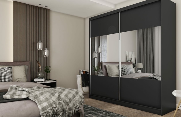 Front-Typ: Glatt, Breite: 200 cm, Abmeßung: 200 cm x 61 cm x 216 cm, Anzahl der Kleiderstangen: 1, Anzahl der Spiegel: 2, Anzahl der Türen: 2, Fachinnenmaß - Tiefe: 61 cm, Zimmer: Schlafzimmer, Art des Leuchtmittels: Mit LED, Farbe: Schwarz, Art der Griffe: Griffleiste, Anzahl der Fächer: 10, Art der Türen: Schwebetüren, Fachinnenmaß 2 - Breite: 48 cm, Material der Rückwand: MDF, Tiefe: 61 cm, Höhe: 216 cm, Länge der Kleiderstange 1: 97 cm, Fachinnenmaß - Höhe: 34 cm, Fachinnenmaß 2 - Höhe: 41 cm, Fachinnenmaß - Breite: 103 cm, Länge der Kleiderstangen: 97 cm, Breite des Fachinnenmaßes: 41 cm, Breite des Fachinnenmaßes 2: 48 cm, Größe: 200 cm x 61 cm x 216 cm - 1