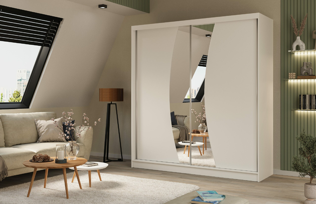 Art der Griffe: Griffleiste, Höhe: 216 cm, Abmeßung: 200 cm x 61 cm x 216 cm, Anzahl der Schubladen: Nicht zutreffend, Anzahl der Fächer: 10, Anzahl der Kleiderstangen: 1, Schubladeninnenmaß - Tiefe: Nicht zutreffend, Anzahl der Spiegel: 2, Anzahl der Türen: 2, Zimmer: Schlafzimmer, Art des Leuchtmittels: Mit LED, Farbe: Weiß, Art der Türen: Schwebetüren, Front-Typ: Glatt, Breite: 200 cm, Schubladeninnenmaß - Höhe: Nicht zutreffend, Tiefe: 61 cm, Material der Rückwand: MDF, Länge der Kleiderstange 1: 97 cm, Länge der Kleiderstange 2: Nicht zutreffend, Fachinnenmaß - Höhe: 34 cm, Fachinnenmaß 2 - Höhe: 41 cm, Fachinnenmaß - Breite: 103 cm, Fachinnenmaß 2 - Breite: 48 cm, Fachinnenmaß - Tiefe: 61 cm, Länge der Kleiderstangen: 97 cm, Breite des Fachinnenmaßes: 41 cm, Breite des Fachinnenmaßes 2: 48 cm, Material: Holzwerkstoff, Größe: 200 cm x 61 cm x 216 cm - 1