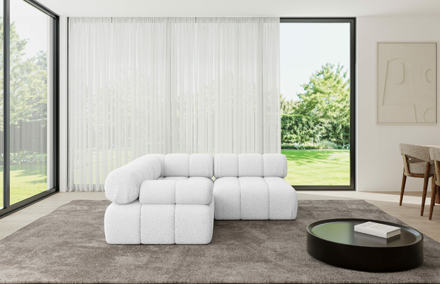 Bezug: Bouclé, Farbe: Weiß - Quelle 01, Stellvariante: Ottomane Links, Stoffbeschreibung: Polsterstoff Quelle: hochwertiger Bouclé Stoff, strapazierfähig, atmungsaktiv und pflegeleicht. (80.000 Martindale-Zyklen) 100 % PES, pillingarm(4-5), Gewicht 315 g/m² ±5 %, Materialzusammensetzung: 100% Polyseter, Pilling Resistenz: 5, Abriebfestigkeit: 5, Scheuerbeständigkeit: 80000 Martindale-Zyklen, Zimmer: Wohnzimmer, Tiefe: 190 cm, Breite: 190 cm, Höhe: 70 cm, Anzahl der Sitzflächen: 4, Sitzfüllung: Wellenfeder, Art der Rückenkissen: Rückenlehne - feste, Annzahl der Sitzkissen: 2, Breite der Ottomane: 95 cm, Tiefe der Ottomane: 190 cm, Tiefe der Sitzfläche: 65 cm, Sitzhöhe: 40 cm, Schlaffunktion: Ohne Schlaffunktion - 1