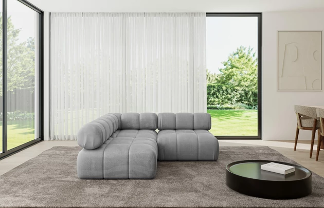 Bezug: Samt, Farbe: Hellgrau - Monolith 84, Stellvariante: Ottomane Links, Stoffbeschreibung: MONOLITH: Wasserabweisender und leicht zu reinigender Möbelstoff, scheuerfest (100.000 Martindale-Zyklen) lichtecht (5) und pillingarm (4-5), aus 100 % PES, Gewicht 330 g/m2 ±5 %, Materialzusammensetzung: 100% Polyseter, Pilling Resistenz: 4, Abriebfestigkeit: 5, Scheuerbeständigkeit: 100000 Martindale-Zyklen, Zimmer: Wohnzimmer, Tiefe: 190 cm, Breite: 190 cm, Höhe: 70 cm, Anzahl der Sitzflächen: 4, Sitzfüllung: Wellenfeder, Art der Rückenkissen: Rückenlehne - feste, Annzahl der Sitzkissen: 2, Breite der Ottomane: 95 cm, Tiefe der Ottomane: 190 cm, Tiefe der Sitzfläche: 65 cm, Sitzhöhe: 40 cm, Schlaffunktion: Ohne Schlaffunktion - 1