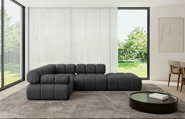 Bezug: Samt, Farbe: Schwarz - Monolith 95, Stellvariante: Ottomane Links, Stoffbeschreibung: MONOLITH: Wasserabweisender und leicht zu reinigender Möbelstoff, scheuerfest (100.000 Martindale-Zyklen) lichtecht (5) und pillingarm (4-5), aus 100 % PES, Gewicht 330 g/m2 ±5 %, Materialzusammensetzung: 100% Polyseter, Pilling Resistenz: 4, Abriebfestigkeit: 5, Scheuerbeständigkeit: 100000 Martindale-Zyklen, Zimmer: Wohnzimmer, Tiefe: 190 cm, Breite: 285 cm, Höhe: 70 cm, Anzahl der Sitzflächen: 5, Sitzfüllung: Wellenfeder, Art der Rückenkissen: Rückenlehne - feste, Annzahl der Sitzkissen: 3, Breite der Ottomane: 95 cm, Tiefe der Ottomane: 190 cm, Tiefe der Sitzfläche: 65 cm, Sitzhöhe: 40 cm, Schlaffunktion: Ohne Schlaffunktion - 1