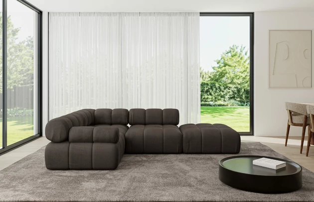 Bezug: Samt, Farbe: Braun - Monolith 15, Stellvariante: Ottomane Links, Stoffbeschreibung: MONOLITH: Wasserabweisender und leicht zu reinigender Möbelstoff, scheuerfest (100.000 Martindale-Zyklen) lichtecht (5) und pillingarm (4-5), aus 100 % PES, Gewicht 330 g/m2 ±5 %, Materialzusammensetzung: 100% Polyseter, Pilling Resistenz: 4, Abriebfestigkeit: 5, Scheuerbeständigkeit: 100000 Martindale-Zyklen, Zimmer: Wohnzimmer, Tiefe: 190 cm, Breite: 285 cm, Höhe: 70 cm, Anzahl der Sitzflächen: 5, Sitzfüllung: Wellenfeder, Art der Rückenkissen: Rückenlehne - feste, Annzahl der Sitzkissen: 3, Breite der Ottomane: 95 cm, Tiefe der Ottomane: 190 cm, Tiefe der Sitzfläche: 65 cm, Sitzhöhe: 40 cm, Schlaffunktion: Ohne Schlaffunktion - 1