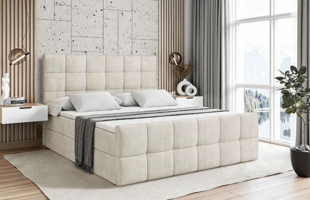 Höhe: 110 cm, Stoffbeschreibung: Polsterstoff Casablanca: „Pet-friendly“, leicht zu reinigen (CleanBOO+), wasserabweisend mit Lotuseffekt, scheuerfest (45.000 Martindale- Zyklen), Gewicht 310g/m2 ±5 %, Höhe des Kopfteils: 110 cm, Bezug: Samt, Farbe: Beige - Casablanca 2301, Zimmer: Schlafzimmer, Länge: 212 cm, Breite: 120 cm, Größe: 120x200 cm, Länge der Schlaffläche: 200 cm, Breite der Schlaffläche: 120 cm, Liegehöhe: 55 cm, Höhe der Matratze: 20 cm, Matratze: Bonellfederung, Farbe des Toppers: Weiß, Höhe des Toppers: 5 cm, Material des Toppers: Schaumstoff, Bettkasten: Ja, Anzahl der Bettkasten: 2, Höhe des Bettkastens: 30 cm, Material der Füße: Plastik, Höhe der Füße: 2 cm, Dicke des Kopfteils: 8 cm, Dicke des Fußteils: 7 cm, Gepolsterte Rückseite: Nein, Härtegrad der Matratze: H3, Material: Holz - 1