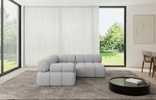 Bezug: Bouclé, Farbe: Hellgrau - Quelle 83, Stellvariante: Ottomane Links, Stoffbeschreibung: Polsterstoff Quelle: hochwertiger Bouclé Stoff, strapazierfähig, atmungsaktiv und pflegeleicht. (80.000 Martindale-Zyklen) 100 % PES, pillingarm(4-5), Gewicht 315 g/m² ±5 %, Materialzusammensetzung: 100% Polyseter, Pilling Resistenz: 5, Abriebfestigkeit: 5, Scheuerbeständigkeit: 80000 Martindale-Zyklen, Zimmer: Wohnzimmer, Tiefe: 190 cm, Breite: 190 cm, Höhe: 70 cm, Anzahl der Sitzflächen: 4, Sitzfüllung: Wellenfeder, Art der Rückenkissen: Rückenlehne - feste, Annzahl der Sitzkissen: 2, Breite der Ottomane: 95 cm, Tiefe der Ottomane: 190 cm, Tiefe der Sitzfläche: 65 cm, Sitzhöhe: 40 cm, Schlaffunktion: Ohne Schlaffunktion - 1