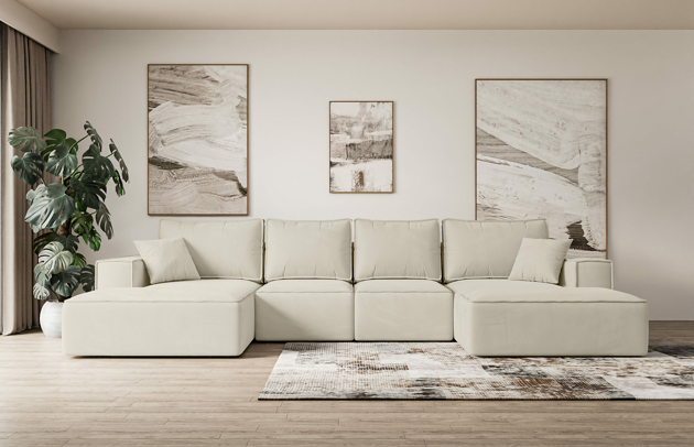 Bezug: Samt, Farbe: Beige - Paros 01, Stellvariante: U-Form, Stoffbeschreibung: paros-ist-ein-sehr-weicher-mobelstoff-mit-einer-angenehmen-haptik-50-000-martindale-zyklen-100-pes-pillingarm4-5-reibecht4-5-lichtecht67-gewicht-260-g-m2-±5, Materialzusammensetzung: 100% Polyseter, Pilling Resistenz: 5, Abriebfestigkeit: 5, Scheuerbeständigkeit: 50000 Martindale-Zyklen, Ausstattung: Kissen, Zimmer: Wohnzimmer, Tiefe: 161 cm, Breite: 349 cm, Höhe: 87 cm, Schlaffunktion: Mit Schlaffunktion, Länge der Schlaffläche: 300 cm, Breite der Schlaffläche: 120 cm, Liegehöhe: 41 cm, Anzahl der Sitzflächen: 8, Sitzfüllung: Wellenfeder + HR35 und T30-Schaum, Anzahl der Rückenkissen: 4, Art der Rückenkissen: Rückenkissen, Annzahl der Sitzkissen: 4, Anzahl der Zierkissen: 2, Tiefe der Armlehnen: 85 cm, Breite der Armlehnen: 25 cm, Höhe der Armlehnen: 57 cm, Breite der Ottomane: 110 cm, Tiefe der Ottomane: 144 cm, Tiefe der Sitzfläche: 46 cm, Sitzhöhe: 41 cm, Art des Stauraumes: Innenfach geschlossen - 1