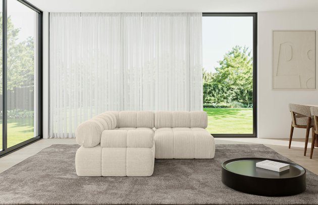 Bezug: Cord, Farbe: Beige - Poso 105, Stellvariante: Ottomane Links, Stoffbeschreibung: POSO ist ein angenehm anzufühlender Velours mit Kordstruktur (35000 MartindaleZyklen) und leicht zu reinigender Möbellstoff, lichtecht (5) und pillingarm (5), Gewicht 380 g/m2 ±5%, Materialzusammensetzung: 90% Polyseter, 10% Nylon, Pilling Resistenz: 5, Abriebfestigkeit: 5, Scheuerbeständigkeit: 30000 Martindale-Zyklen, Zimmer: Wohnzimmer, Tiefe: 190 cm, Breite: 190 cm, Höhe: 70 cm, Anzahl der Sitzflächen: 4, Sitzfüllung: Wellenfeder, Art der Rückenkissen: Rückenlehne - feste, Annzahl der Sitzkissen: 2, Breite der Ottomane: 95 cm, Tiefe der Ottomane: 190 cm, Tiefe der Sitzfläche: 65 cm, Sitzhöhe: 40 cm, Schlaffunktion: Ohne Schlaffunktion - 1