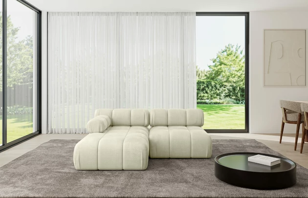 Bezug: Samt, Farbe: Beige - Monolith 4, Stellvariante: Ottomane Links, Stoffbeschreibung: MONOLITH: Wasserabweisender und leicht zu reinigender Möbelstoff, scheuerfest (100.000 Martindale-Zyklen) lichtecht (5) und pillingarm (4-5), aus 100 % PES, Gewicht 330 g/m2 ±5 %, Materialzusammensetzung: 100% Polyseter, Pilling Resistenz: 4, Abriebfestigkeit: 5, Scheuerbeständigkeit: 100000 Martindale-Zyklen, Zimmer: Wohnzimmer, Tiefe: 160 cm, Breite: 190 cm, Höhe: 70 cm, Anzahl der Sitzflächen: 4, Sitzfüllung: Wellenfeder und T30-Schaum, Art der Rückenkissen: Rückenlehne - feste, Annzahl der Sitzkissen: 2, Breite der Ottomane: 95 cm, Tiefe der Ottomane: 160 cm, Tiefe der Sitzfläche: 65 cm, Sitzhöhe: 40 cm, Schlaffunktion: Ohne Schlaffunktion - 1