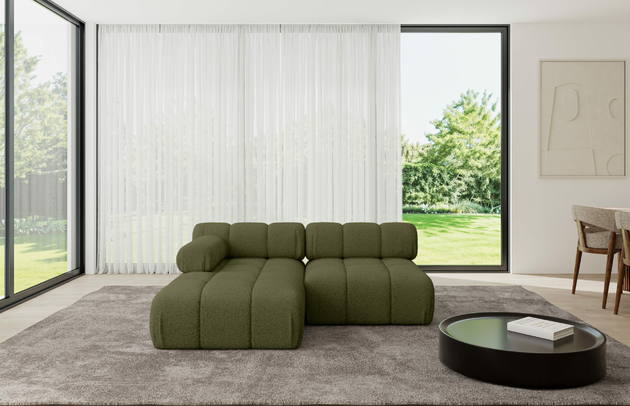 Bezug: Bouclé, Farbe: Grün - Quelle 38, Stellvariante: Ottomane Links, Stoffbeschreibung: Polsterstoff Quelle: hochwertiger Bouclé Stoff, strapazierfähig, atmungsaktiv und pflegeleicht. (80.000 Martindale-Zyklen) 100 % PES, pillingarm(4-5), Gewicht 315 g/m² ±5 %, Materialzusammensetzung: 100% Polyseter, Pilling Resistenz: 5, Abriebfestigkeit: 5, Scheuerbeständigkeit: 80000 Martindale-Zyklen, Zimmer: Wohnzimmer, Tiefe: 160 cm, Breite: 190 cm, Höhe: 70 cm, Anzahl der Sitzflächen: 4, Sitzfüllung: Wellenfeder und T30-Schaum, Art der Rückenkissen: Rückenlehne - feste, Annzahl der Sitzkissen: 2, Breite der Ottomane: 95 cm, Tiefe der Ottomane: 160 cm, Tiefe der Sitzfläche: 65 cm, Sitzhöhe: 40 cm, Schlaffunktion: Ohne Schlaffunktion - 1