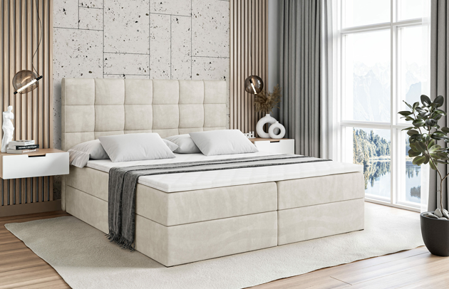 Bezug: Samt, Farbe: Beige - Casablanca 2301, Stoffbeschreibung: Polsterstoff Casablanca: „Pet-friendly“, leicht zu reinigen (CleanBOO+), wasserabweisend mit Lotuseffekt, scheuerfest (45.000 Martindale-Zyklen), Gewicht 310 g/m² ±5 %, Zimmer: Schlafzimmer, Länge: 207 cm, Breite: 120 cm, Höhe: 110 cm, Größe: 120x200 cm, Länge der Schlaffläche: 200 cm, Breite der Schlaffläche: 120 cm, Liegehöhe: 55 cm, Härtegrad der Matratze: H3, Höhe der Matratze: 20 cm, Matratze: Bonellfederung, Farbe des Toppers: Weiß, Höhe des Toppers: 5 cm, Material des Toppers: Schaumstoff, Bettkasten: Ja, Anzahl der Bettkasten: 2, Höhe der Bettkasten: 30 cm, Höhe des Kopfteils: 110 cm, Material der Füße: Kunststoff, Höhe der Füße: 2 cm, Dicke des Kopfteils: 8 cm, Gepolsterte Rückseite: Nein - 1